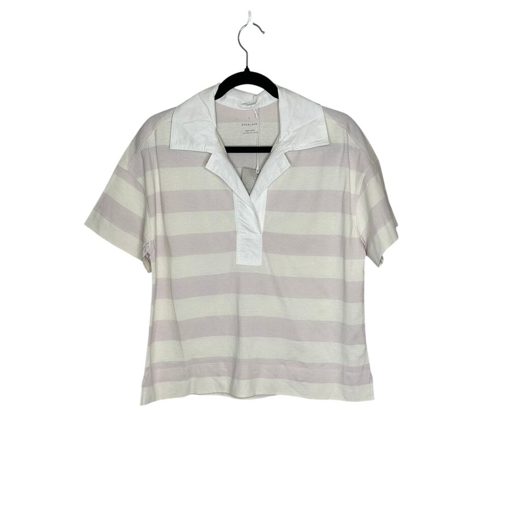 Everlane NWOT Purple White Organic Cotton Retro Jersey Polo Shirt Relaxed XS
